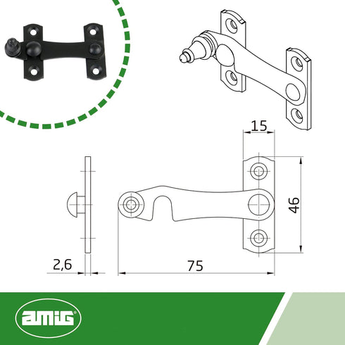 Amig Format: Tools & Home Improvement 3-75 46 mm Amig - Black Snap for Shutters with Reverse Hitch Mod. x - Anti Shock