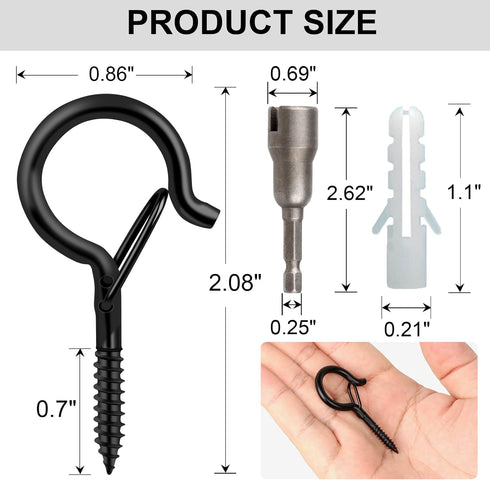 FSAH 100 Pack Q Hangers Screw-in Hooks for Outdoor String Lights, Swivel Hanging Basket Patio Hooks with Safe Buckle