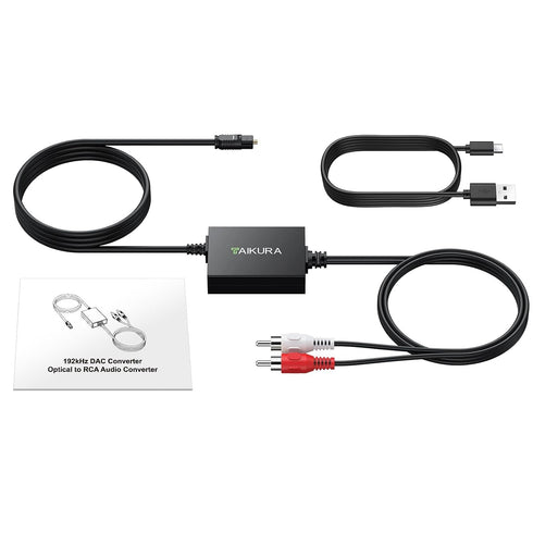192kHz 24bit Optical to RCA Converter with Built-in Audio Amplifier Chip, Compact Plug and Play Digital to Analog Audio