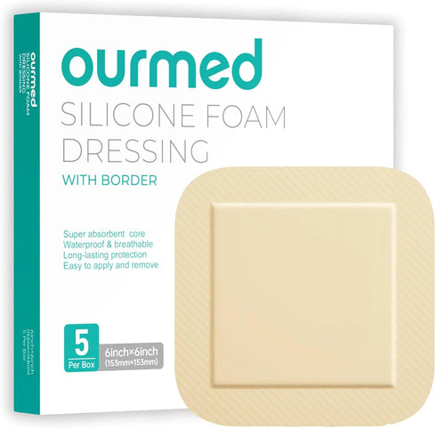 Ourmed Silicone Foam Dressing with Border Adhesive - Large Absorbent Waterproof Bandage