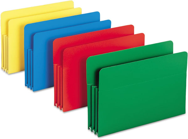 Smead Poly File Pocket, Straight-Cut Tab, 3-1/2" Expansion, Legal Size, Assorted Colors