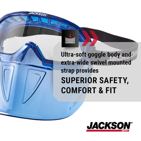 Jackson Safety GPL500 Safety Goggles with Flip Up/Detachable Blue Face Shield, Anti-Fog, Clear Lens
