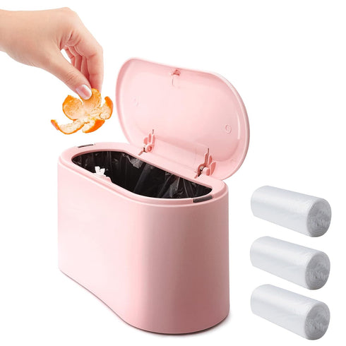 Mini Desk Trash Can with Lid with 90 Pcs Trash Bag, Lint