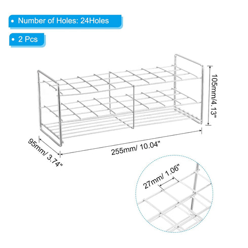 PATIKIL 24 Holes Tube Rack, 2Pcs 27mm Square Hole 304 Stainless Steel 3 Layer Tube Holder Stand for Lab Experiments