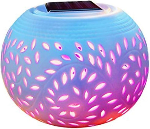 Cole & Bright Color-Changing Solar Table Light White Porcelain Filigree Lantern for