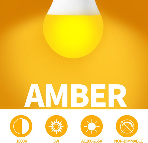 LQ BSDERA 1800K Bulbs 5W Bulbs, a19 E26/E27 3PK Amber Light for Sleep, Blue Light Free Light Promote Melatonin