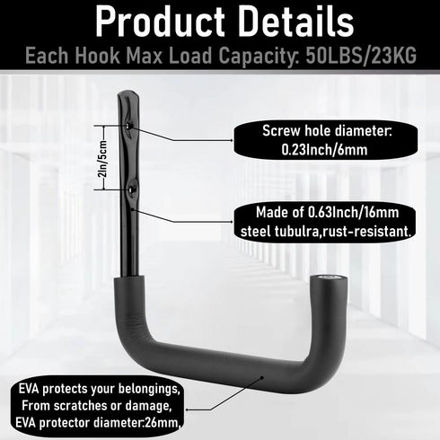 Whrsinlor 8 Pack 9.8Inch Ladder Hooks Garage Storage Utility Hook Heavy Duty Wall Mounted Storage Organizer Hanging