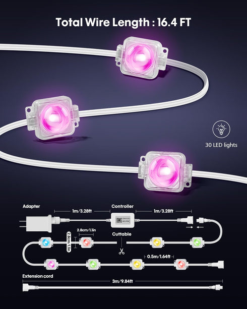 PIYOOPDR 50FT, 4000K (IP67), Permanent Outdoor Lights Smart RGB-IC Eave Lights, DIY LED Christmas Light, White
