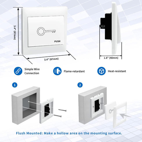 TOPENS TC147 Wall Push Button, Flush Mounted Wired Release Switch for Automatic Gate Opener