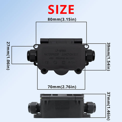 MAKERELE Mini Junction Box, Outdoor Waterproof IP68, 2 Way Plug Line Underground Electrical Junction Box