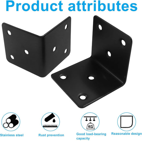 Aoserge 10 2 2 Inch pcs x Black Stainless Steel Corner Bracket - Heavy Duty Angle Iron for Shelves, Cabinets