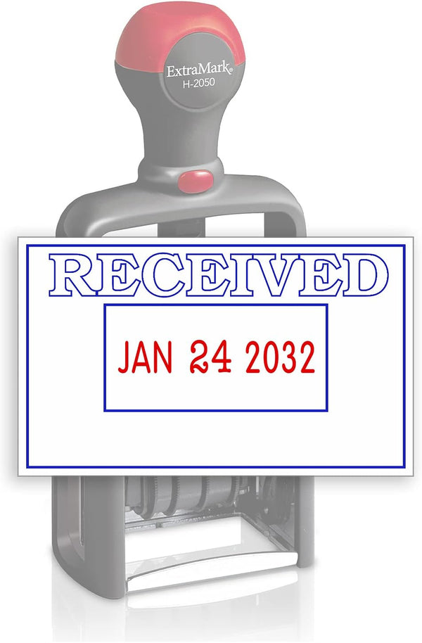 Heavy Duty Office Date Stamp with Received, Self Inking Dater, Style B, Blue & Red Ink