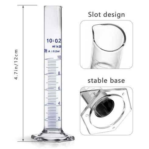 Thick Glass Graduated Cylinder Measuring Liquid Lab Hexagon Base Cylinders Come with One Glass Dropper (glass, 10ML)