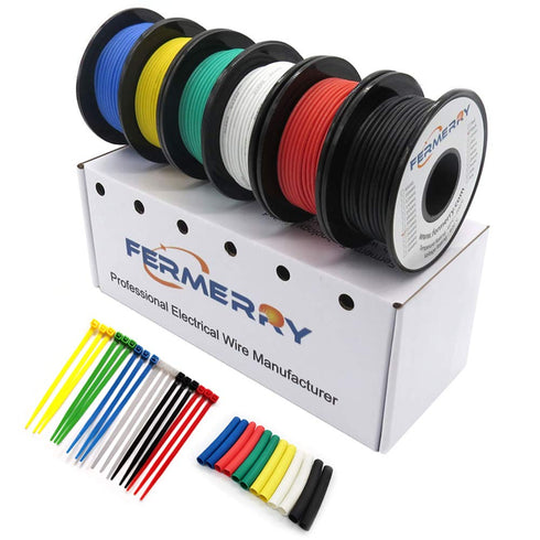 Fermerry 14 AWG Stranded Wire Spool 10ft Each 6 Colors Flexible 14