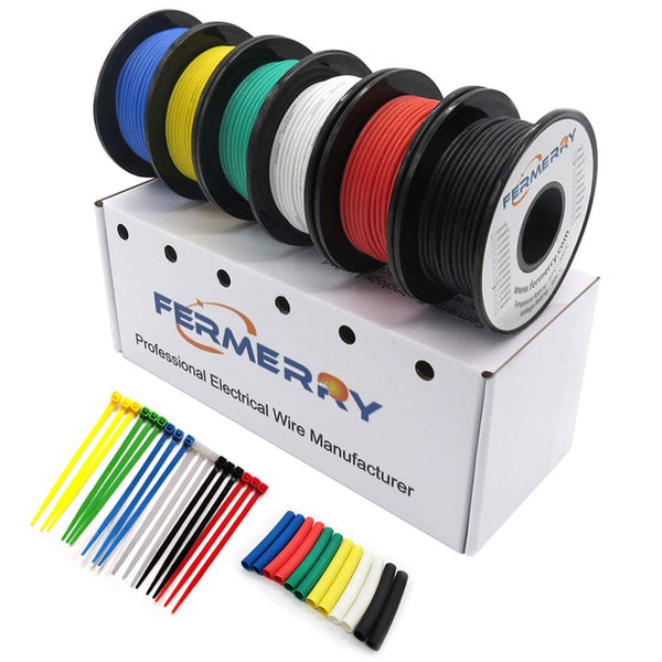 14 Gauge Electrical Wire Silicone Cables Hook Up Wire Kit, 6 Colors 5Ft Each, 14 AWG Stranded Wire