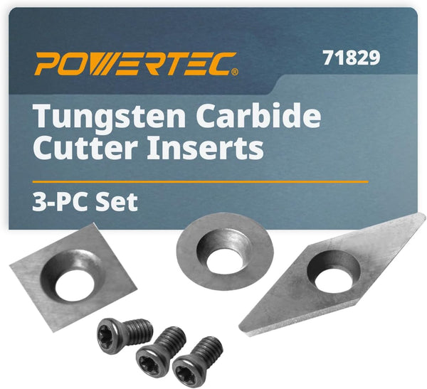POWERTEC Tungsten Carbide Cutter Insert Set, 6 Pcs for Wood Lathe Tools, 11mm Flat Square, 12mm Round, 10 x 28mm Diamond