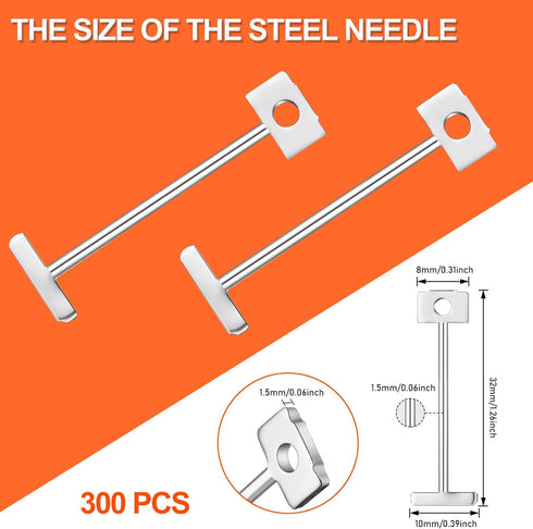 300pcs Replacement Steel Needles for Flooring Wall Tile Leveling System, 1/16" 1.5mm Reusable Spare Steel Pin Tiling