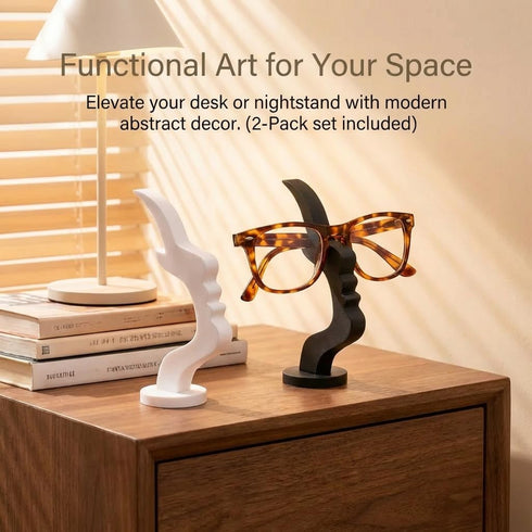 PITFEROCE 2 Pack Eye Glasses Holder Stand, Face Shape Glasses Holder for Desk and Nightstand, Modern Abstract Art