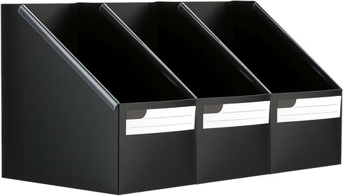 Marte Vanci Magazine File Holder 3 Pack, Plastic Folder Holder with Labels for Desk Organizer, Office Paper Storage