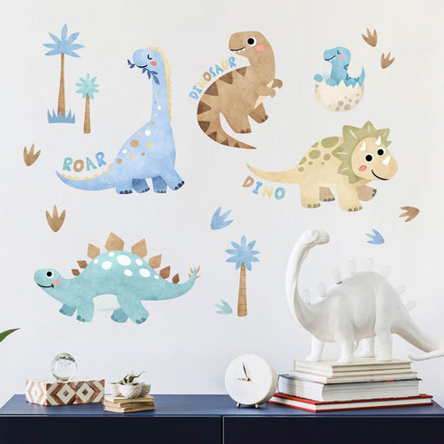 Yovkky Boho Baby Dinosaur Wall Decals Stickers, Dino Egg Palm Tree Footprints Neutral Toddler Nursery Decor, Home