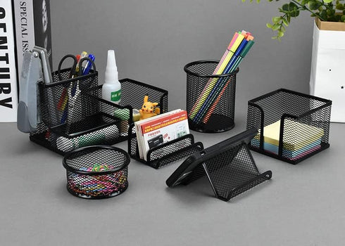 Desk Organizer for Office, 6 Pieces Black Mesh Multi-functional Storage Set for Office Supplies Accessories