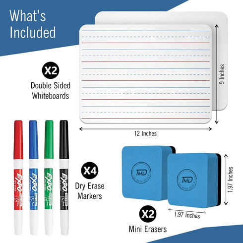 Dry Erase Board for Kids and Dry Erase Markers Set, 2 Small Dry Erase Boards, White board 4 Dry Erase Markers Fine Tip and 2 Mini Dry Erase Eraser, Small White Board and Dry Erase Markers with Eraser by The Mega Deals