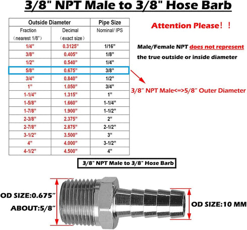 Beduan Stainless Steel 3/8" Hose Barb to 3/8" Male NPT Fitting, Pack of 5 for Home Brew Water Fuel Air