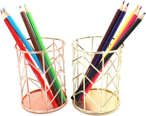 Pencil Holder, Metal Pen Pencil Holder, Rose Gold Desk Stationery Organizer for Home, School, Office Supplies