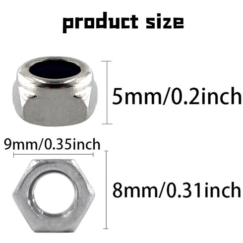 PDETVEO 50PCS 304 M5-0.8 Stainless Steel Lock Nuts, Nylon Insert Hex Lock Nuts