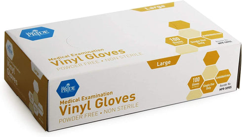 MedPride Powder-Free Vinyl Exam Gloves, Large, Box of 100