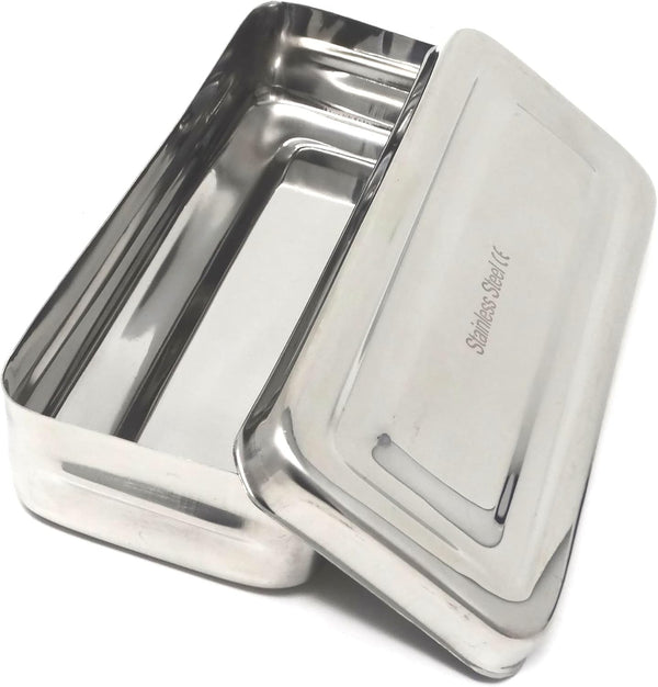 Stainless Steel Medical Dental Sterilizer Instrument Box, Organizer Storage Tray with Lid - 7L x 3W x 1.25H