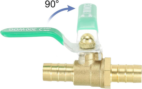 uxcell 1/2" Ball Valve, Brass Shut-off Valve Switch, Hose Barb Pipe Tube Fittings, 90 Degree Green Operation Handle, 5