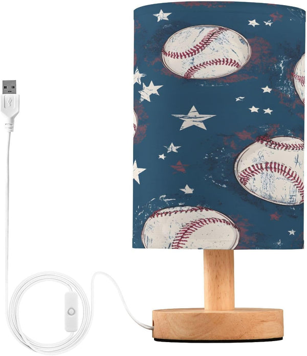 ALAZA Retro Baseball Balls Bedside Table Lamp with USB Port for Bedroom