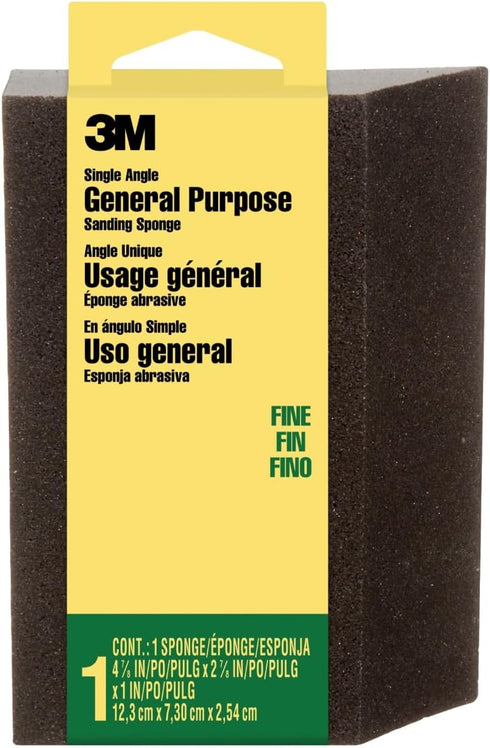 3M Sanding Sponge Single Angle, Fine grit, 4.875-in x 2.875-in by 1-in