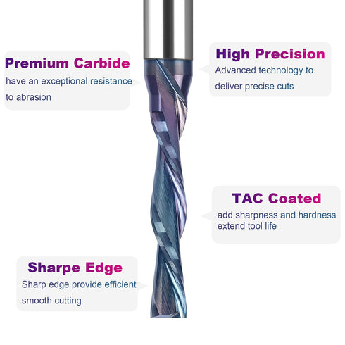 1/4 Inch 3/16 Inch SpeTool Shank Downcut Spiral Router Bit Cutting Diameter, TAC Coated CNC Router Bits End Mill