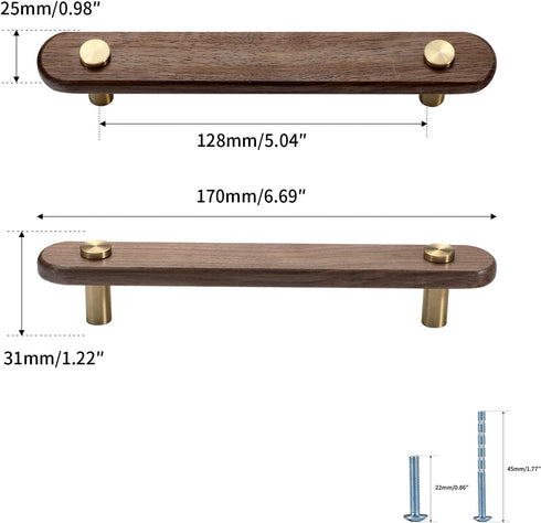 4 5.04 pcs in Walnut Brass Cabinet Door Handles Cabinet Wine Cabinet Wardrobe Drawer Door pulls