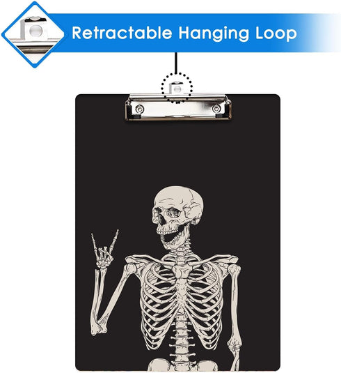 Britimes Decorative Clipboard Hardboard Wood Nursing Clip Board for Standard A4 Letter Size, Funny Skull Skeleton 12.6"