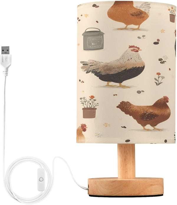 ALAZA Chicken Flower Pot Farm Animal Bedside Table Lamp with USB Port