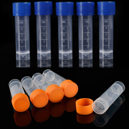 50 Pack 5ml Cryo Tubes, Plastic Graduated Vial Tube with Screw Caps, Small Test Sample Bottles