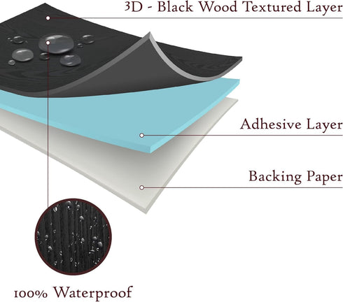 (1.97" 393", 3D-Wood Very Berry Sticker Black Wood Peel and Stick Wallpaper x Texture) Waterproof and Easy to Clean