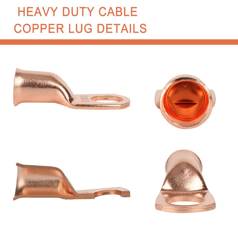 10pcs 1/0 AWG-1/2” Ring Terminals, 0 Gauge Copper Wire Lugs Battery Cable Ends