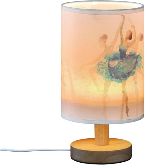 YYZZH Table Lamp Ballerina Ballet Dancer in Pastel Color Dancing on White Nightstand Lamp with Wood Base Fabric Lamp