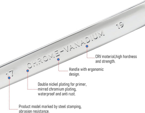 Double Box End Ratcheting Wrench, 14mm x 17mm Metric 72 Teeth 12 Point Ratchet Gear Spanner Tools