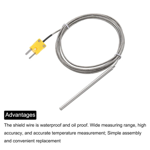 MECCANIXITY K Type Thermocouple with Plug, Meter Temperature Sensor Probe 0 to 600°C, Stainless Steel, 5x100mm