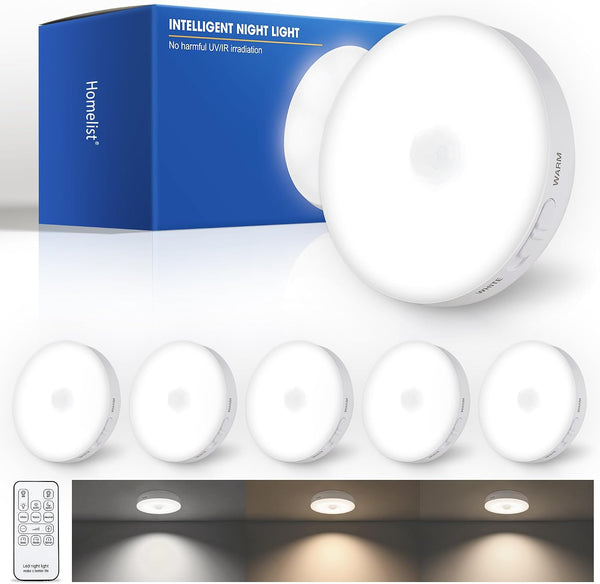 Homelist Upgraded Ultra Bright Motion Sensor Lights Indoor, 6 Pack Rechargeable Puck