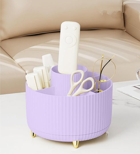 Desk Pencil Pen Holder 5 Slots, 360° Degree Rotating Organizer for Kids, Office, Home, School (Purple 2)