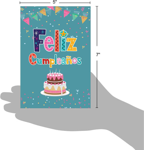 NobleWorks Spanish Birthday Card with Envelope, Hispanic Latino Celebration Card, Feliz Cumpleanos
