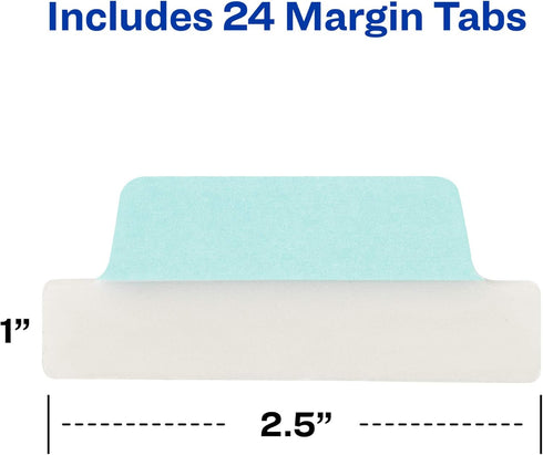 Avery Margin Ultra Tabs, 2.5" x 1", 2-Side Writable, Assorted Pastel Colors, 24 Repositionable Tabs (74769)