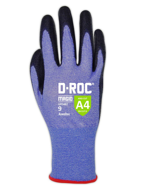 MAGID Touchscreen Level A4 Cut Resistant Work Gloves, 1 PR, Polyurethane Coated, Size 8/M, Reusable
