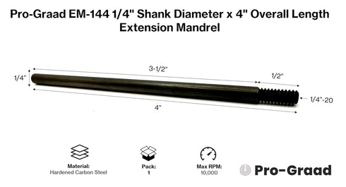 Pro-Graad EM-144 4 1/4" 4" 1/4"-20 Extension Shank for Quick Change Disc Pad Holders & Bore Polishers, Shank Mandrel x